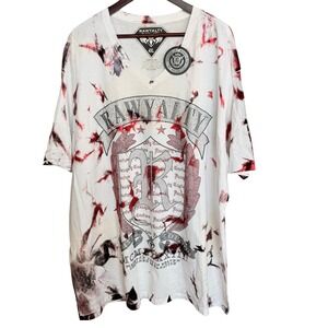 Rawyalty Black Label V-Neck T-Shirt 4XL White Red Tie Dye Rhinestone Y2K Mens